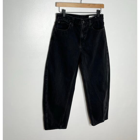 Gap High Rise Barrel Leg Jeans Womens 27P Washed Black Cotton 2025 Style - Picture 4 of 11